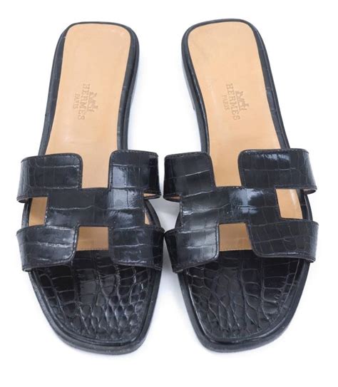 hermes oran black croc|Hermes oran sandals.